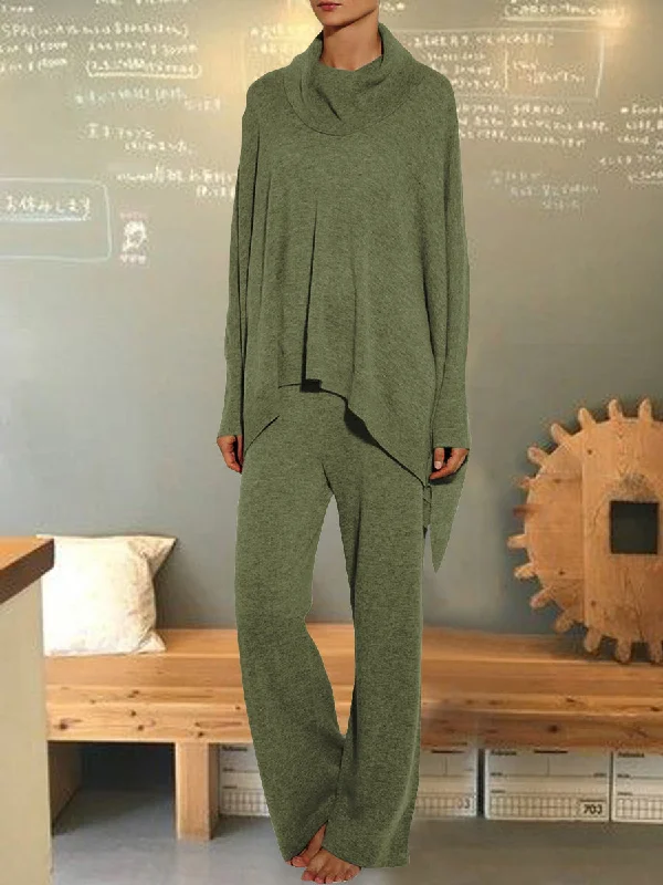Women's Loose Solid Color Casual Sweater Two-piece Suit Ribbed Striped Patterned