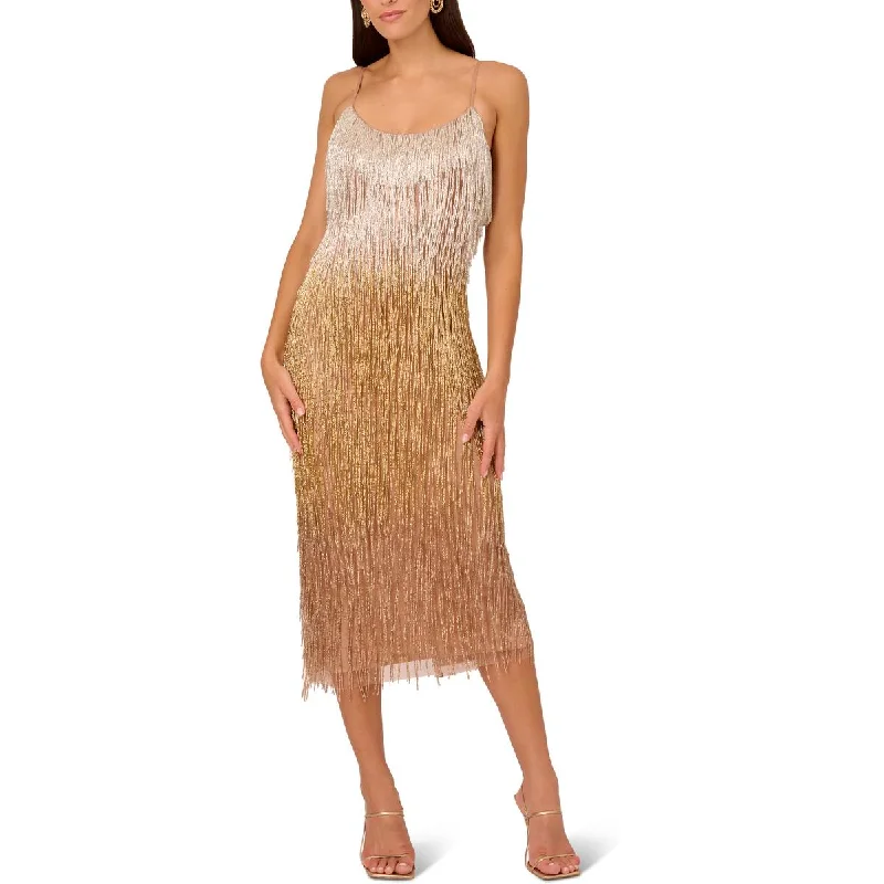 Womens Adjustable Straps Metallic Evening Dress
