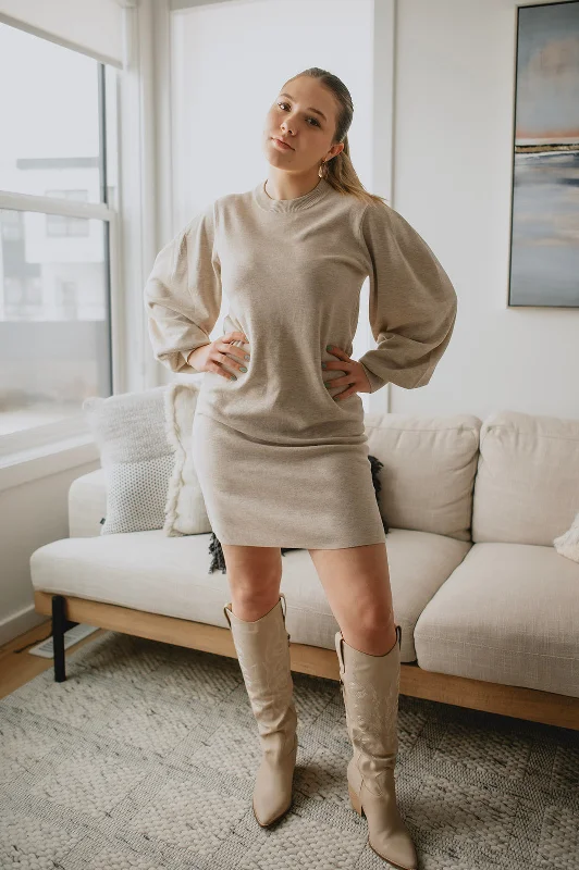 The Sammy Sweater Dress by InWear - Taupe Cable Knit Ribbed Knit Lace Knit