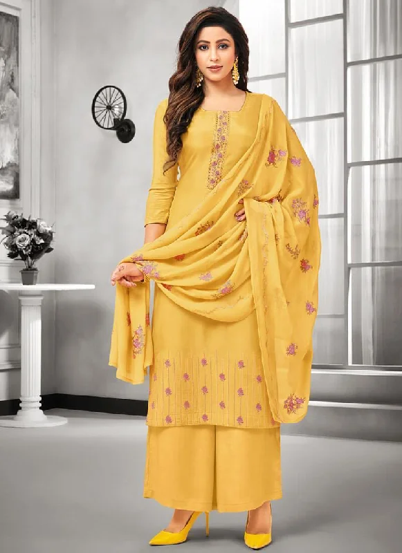 Yellow Pure Maslin Silk Palazzo Dress Tunics Occasion special