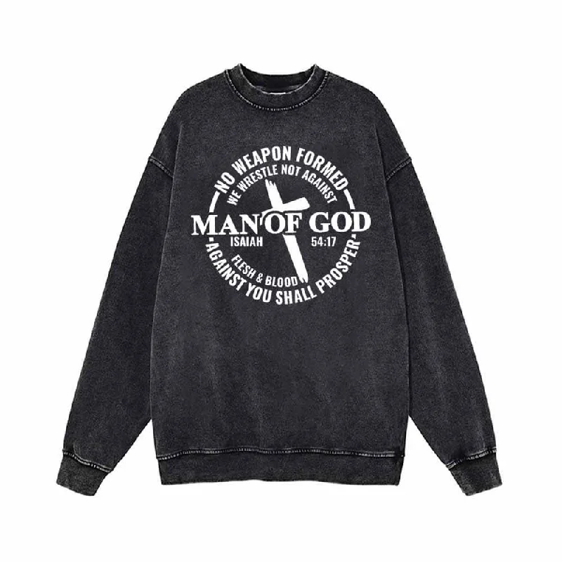 Man Of God Cross Vintage Washed Sweatshirt Hoodie with Cuffed Sleeves Snug Secure