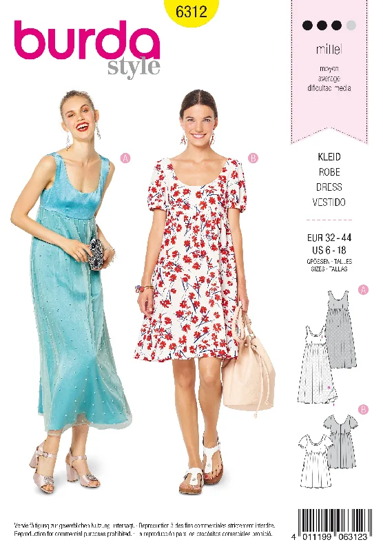 Burda Pattern 6312 Misses' ballet neckline dress Tunics Recommended stylist