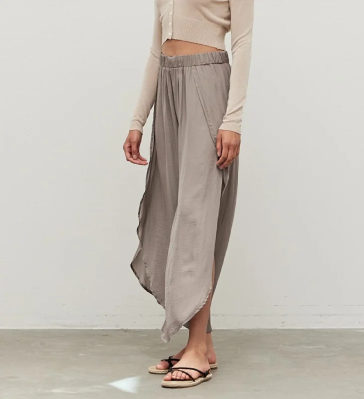 Flowy Satin Split Side Pants Modern Stretch Trousers