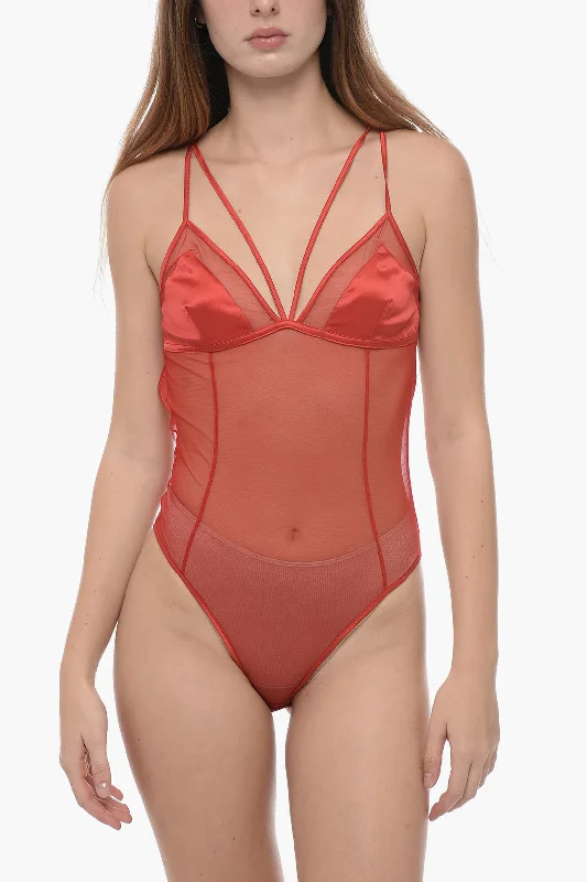 Dolce & Gabbana Stretch Fabric See-Through Bodysuit With Satin Triangle Cups Xl Standard Size Comfortable Shaping Bodysuit