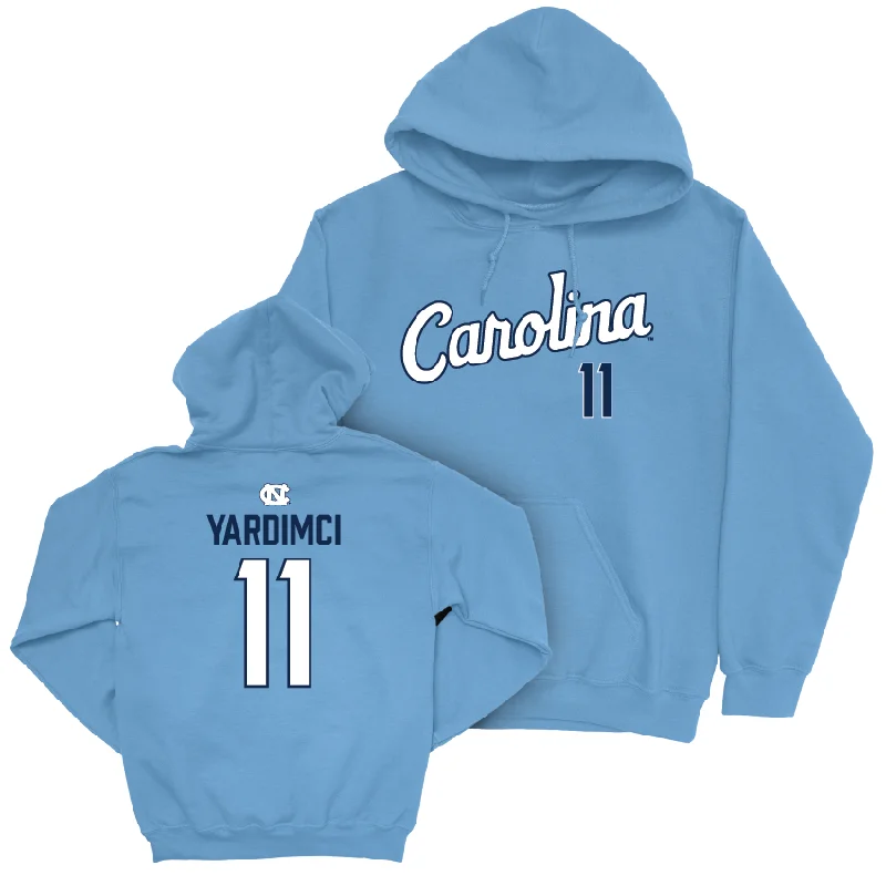 UNC Women's Volleyball Carolina Blue Script Hoodie  - Peyman Yardimci Hoodie with Distressed Vintage Worn