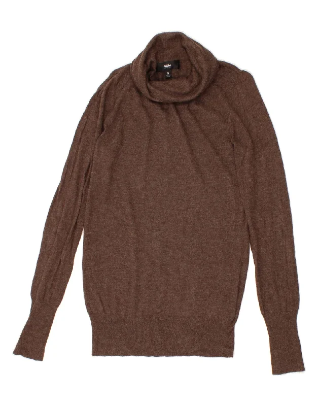 MOSSIMO Womens Roll Neck Jumper Sweater UK 10 Small Brown Nylon Cotton Fabric Linen Fabric Terry Fabric