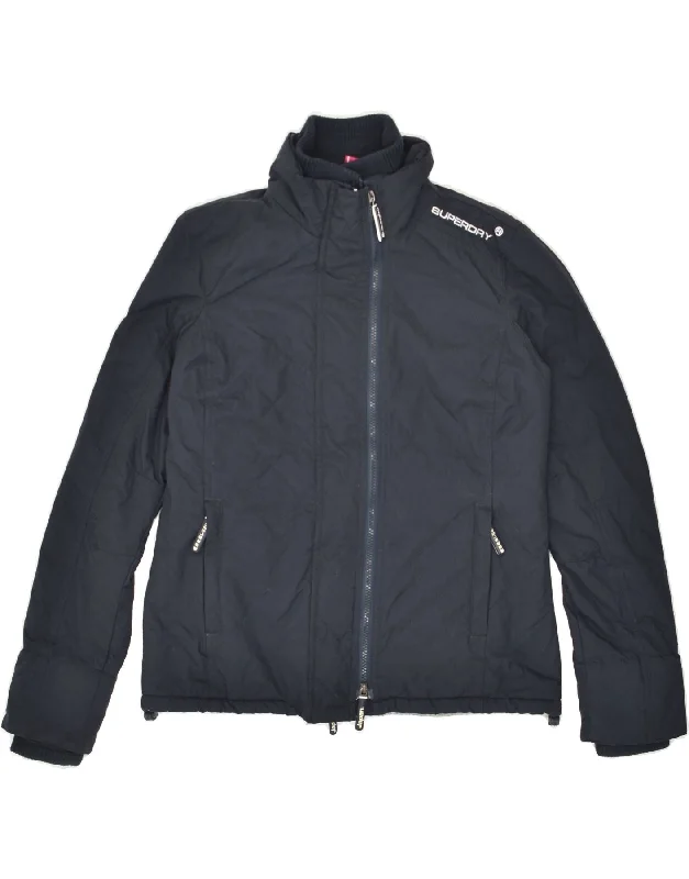 SUPERDRY Womens Windcheater Windbreaker Jacket UK 14 Medium Navy Blue Welt Pockets Slit Pockets Flap Pockets
