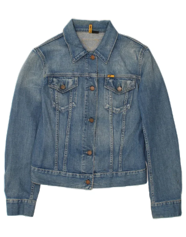 MELTIN' POT Womens Crop Denim Jacket UK 12 Medium Blue Wool Jacket Cashmere Jacket Tweed Jacket