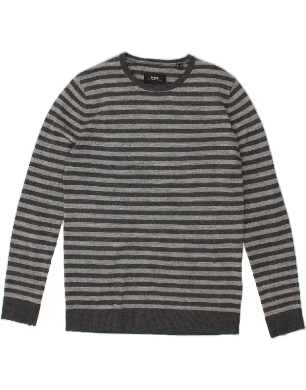 MEXX Womens Crew Neck Jumper Sweater UK 18 XL Grey Striped Merino Wool Solid Print Embellished