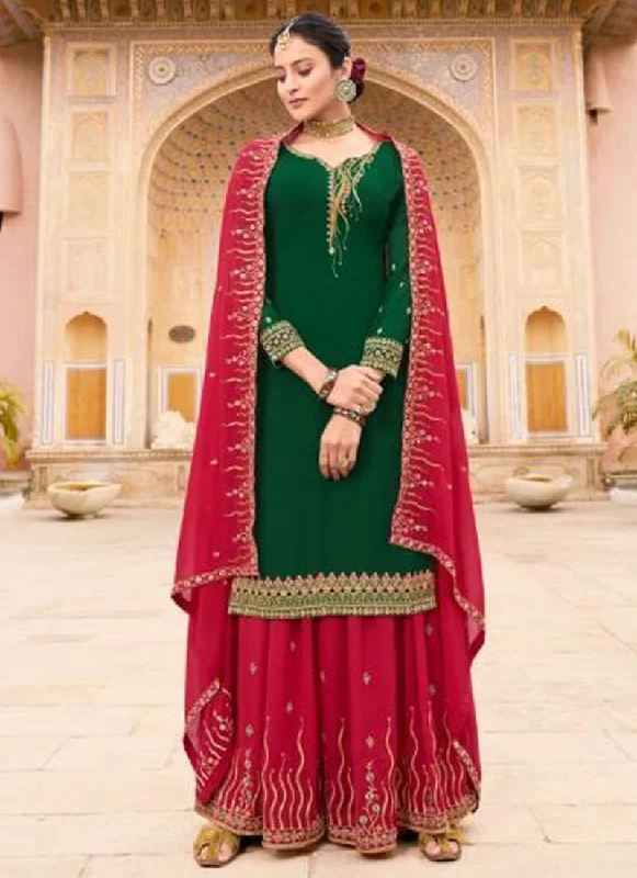 Green Soft Georgette Palazzo Dress Tunics Handmade artisanal