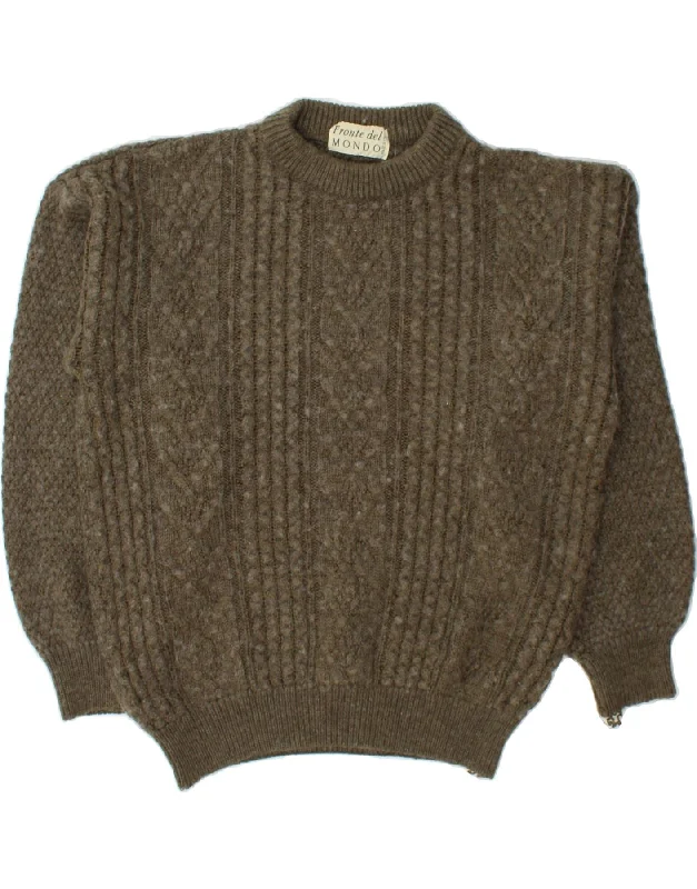 MONDO UOMO Womens Crew Neck Jumper Sweater UK 16 Large Brown Acrylic Handmade Hand-knitted Hand-woven