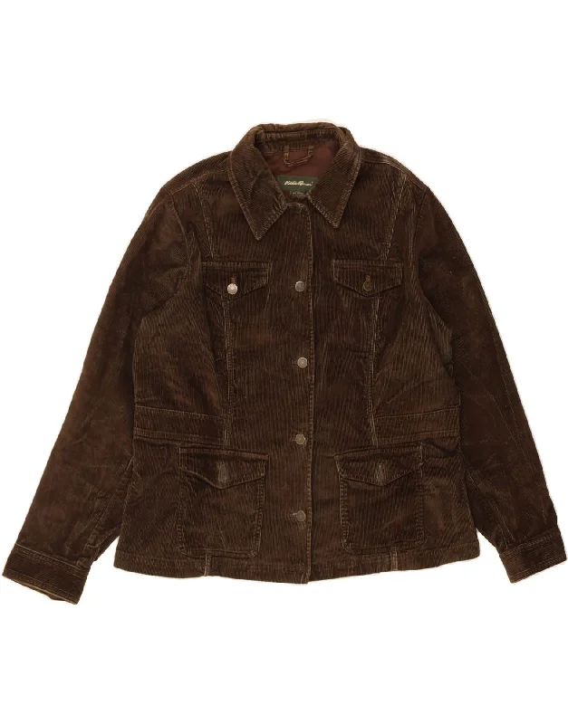 EDDIE BAUER Womens Corduroy Jacket UK 18 XL Brown Cotton Stand-Up Collar Roll-Neck Collar Turtle Neck