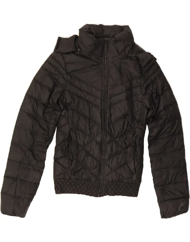 NIKE Womens Hooded Padded Jacket UK 6 XS Black Polyester Zippered Jacket Buttoned Jacket Snapped Jacket