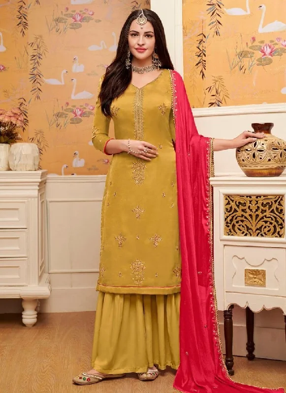 Yellow Satin Georgette Sharara Dress Tunics Formal black