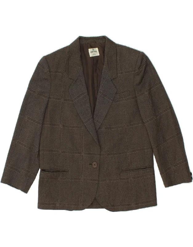 CERRUTI 1881 Womens 1 Button Blazer Jacket IT 42 Medium Brown Check Wool Fleece Jacket Down Jacket Parka