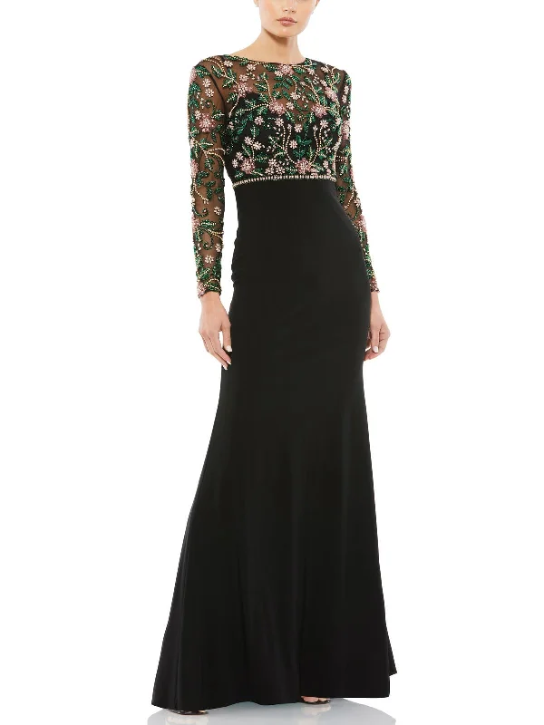 Womens Embellished Floral Evening Dress