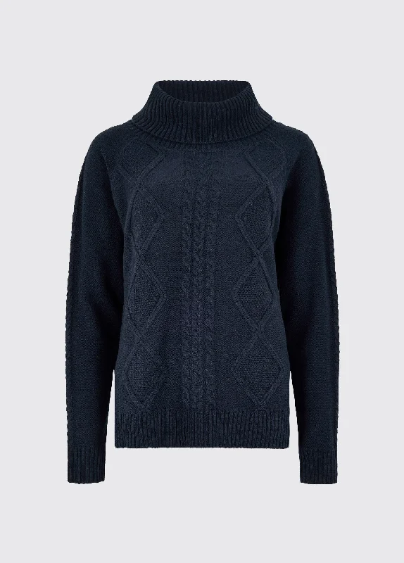 Kirkwood Chunky Sweater - Navy Denim Fabric Leather Fabric Suede Fabric