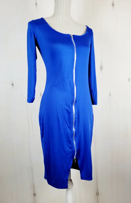 ROYAL BLUE STRETCH ZIP DRESS APPROX LADIES MEDIUM PRE-LOVED