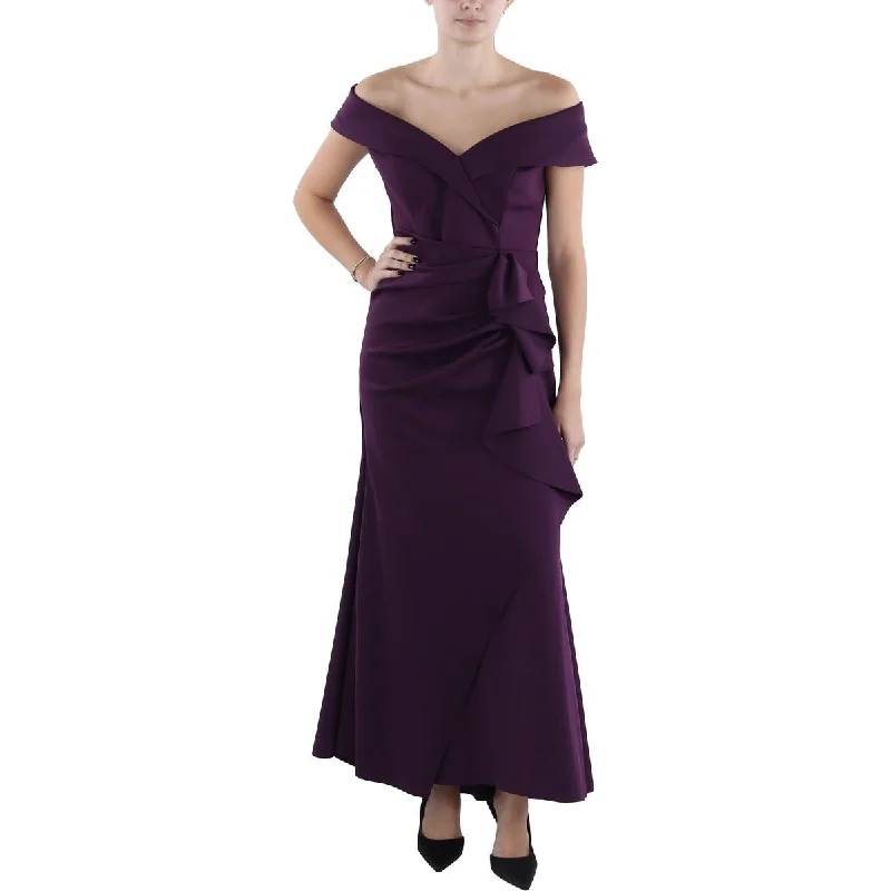 Petites Womens Off-The-Shoulder Long Evening Dress