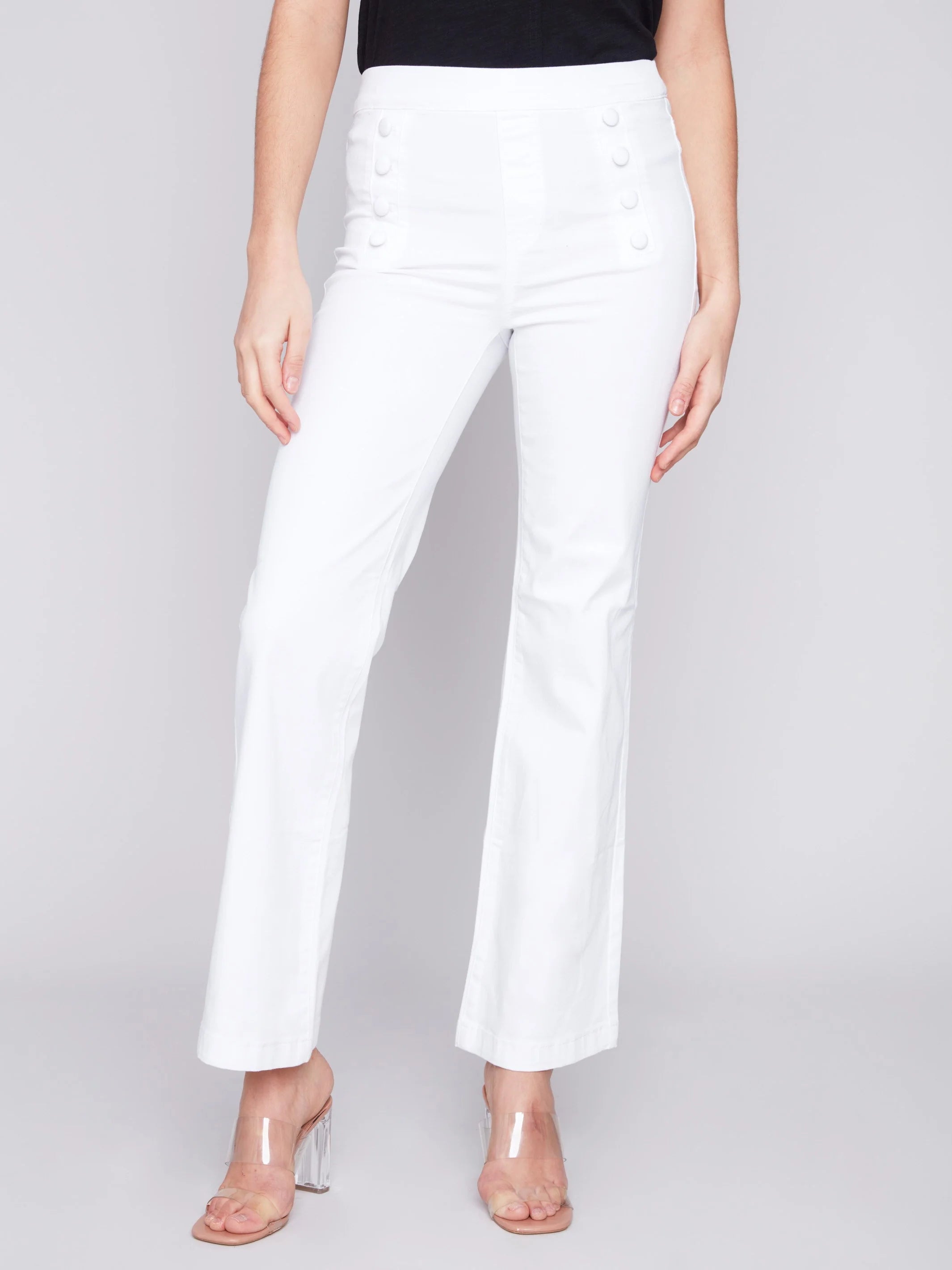 CHARLIE B FLARE TWILL PANTS - WHITE Soft Stretch Pants