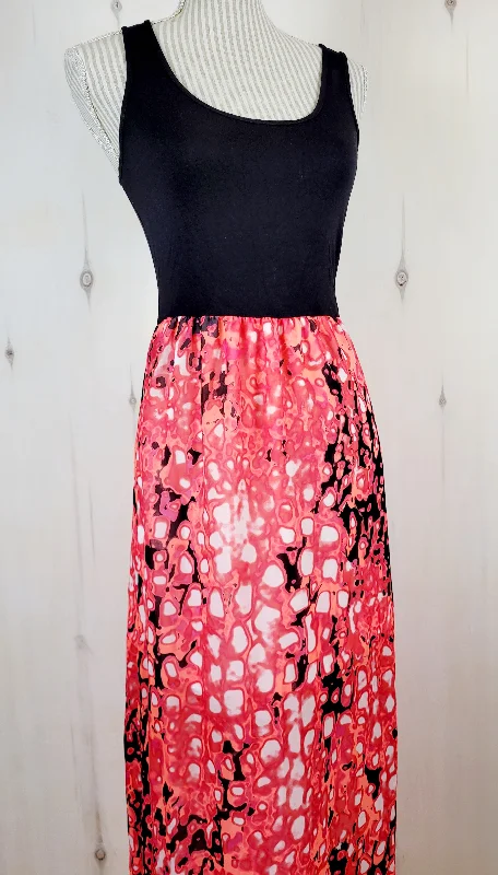ERIC&LANI BLACK/CORAL FLORAL DRESS LADIES MEDIUM PRE-LOVED