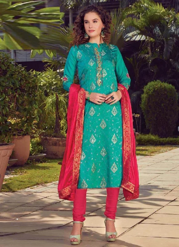 Sea Green Chudidar style Suit Satin Dress Tunics Stylish elegant