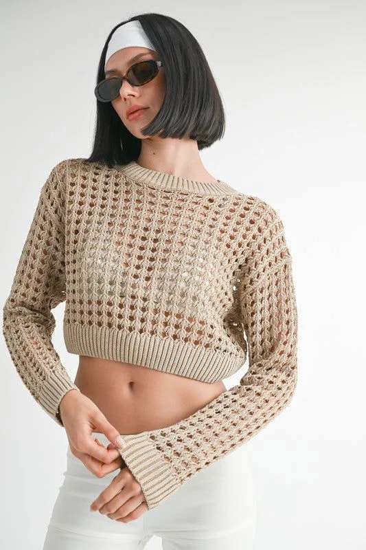 Emory Park Round Neck Knitted Crop Sweater Top Soft Cozy Warm
