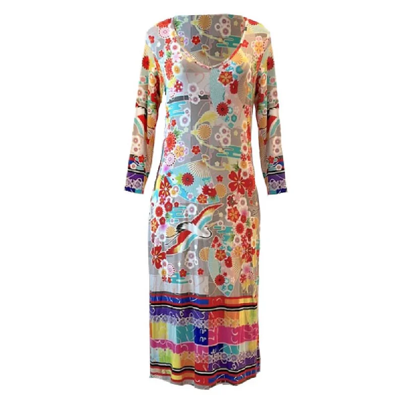 Johnny Was Women's Multi Color Fuji High Slit Knit Dress Midi Length