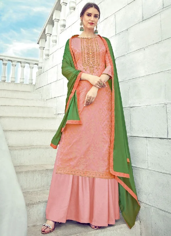 Peach Pure Banarasi Jacquard Palazzo Dress Tunics Luxurious high-end