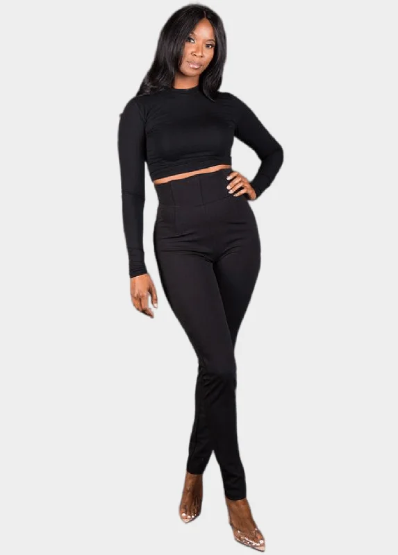 Ava Corset Pants - Black Trendy Printed Pants