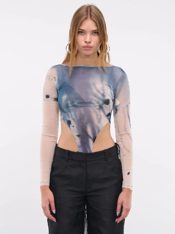 Abstract Print Bodysuit (BD01P2BU061-BLUE-WHITE) Comfortable Sports Bodysuit