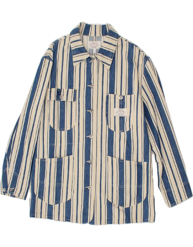 ARMANI JEANS Womens Oversized Utility Jacket UK 14 Medium Blue Striped Rayon Fabric Velvet Fabric Corduroy Fabric