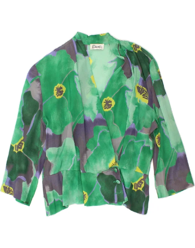 VINTAGE Womens 3 Button Biker Jacket UK 18 XL Green Floral Acetate Appliqued Jacket Beaded Jacket Sequined Jacket
