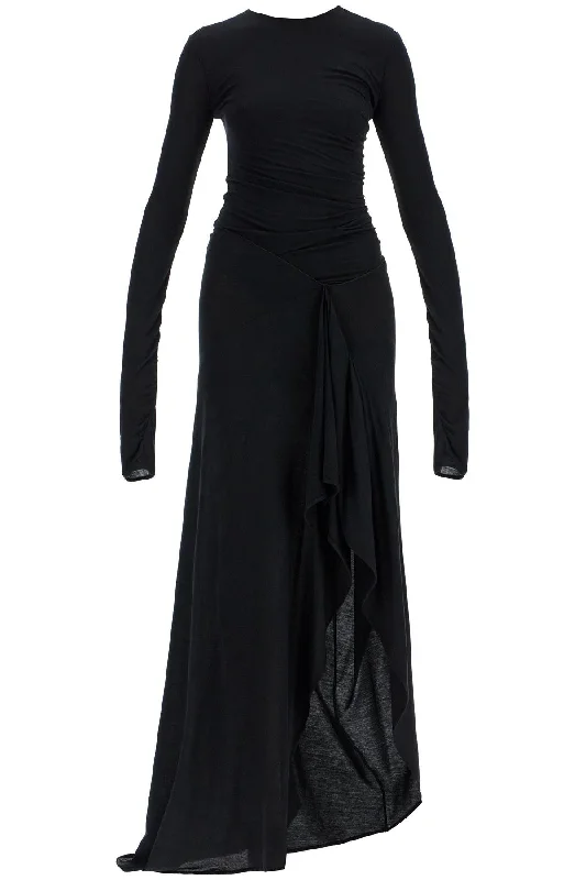 long draped jersey dress with pleats 250WCW00209JMD001AA BLACK