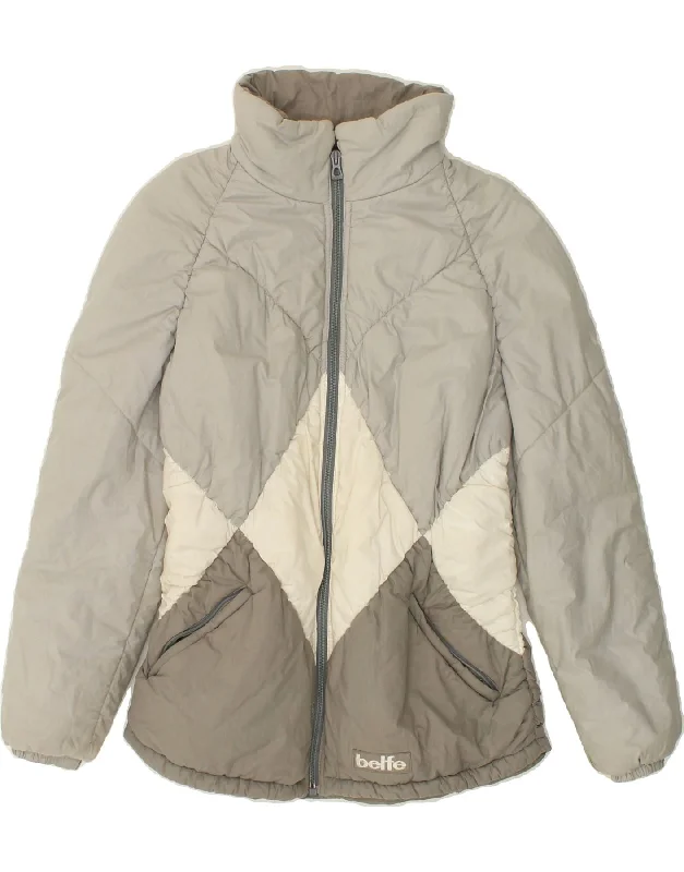 BELFE Womens Padded Jacket US 14 XL Grey Argyle/Diamond Fleece Fabric Down Fabric Feather Fabric