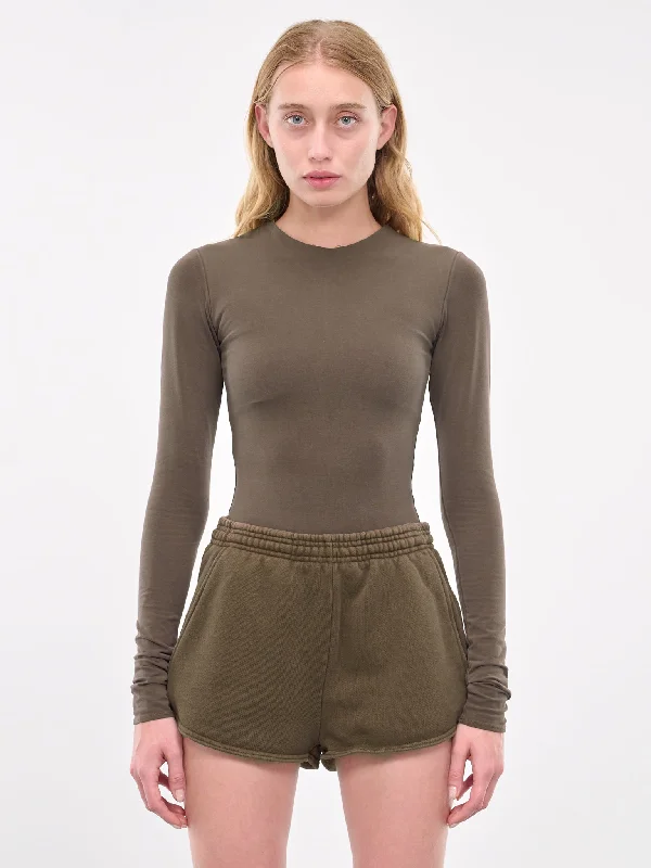 Long Sleeve Bodysuit (ES2507BT-BRUNETTE) Fashionable Bodysuit with Button Front
