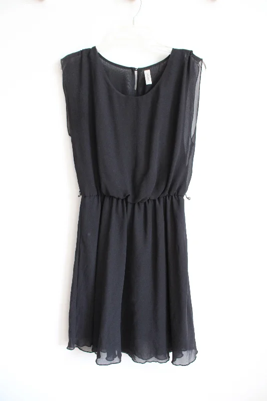 Tacera Black Chiffon Elastic Waist Dress | S Maxi Flowy Bohemian