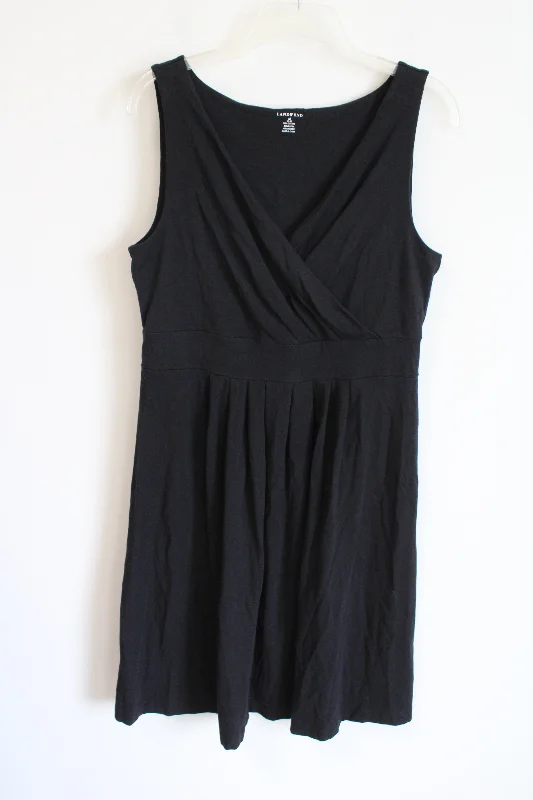 Lands' End Black Cotton Blend Dress | M Shift Classic Vintage