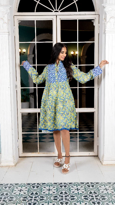 Noroke Sustainable fabric | Cupro Muslin Blue Pottery Tunic Dress