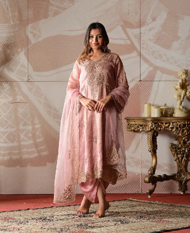 Chanderi Tissue Kurta and Dhoti Pants Set Elegant Dress Pants