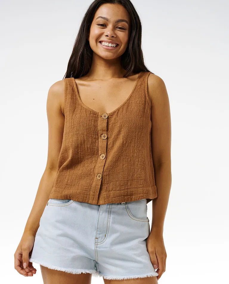 Rip Curl Womens Classic Surf Tank Top- Brown turquoise tank top
