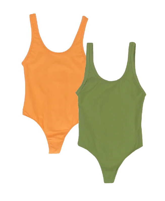Jungmaven | Bodysuit | Apricot Crush or Dark Matcha Chic Off-Shoulder Bodysuit