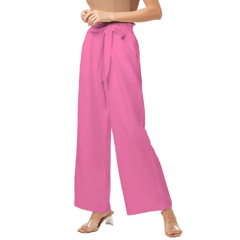 Sechia Hot Pink High-Rise Wide Leg Pants Stylish Casual Pants