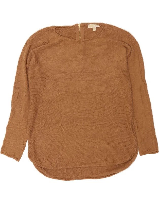 MICHAEL KORS Womens Oversized Boat Neck Jumper Sweater UK 18 XL Brown Chenille Brocade Lace
