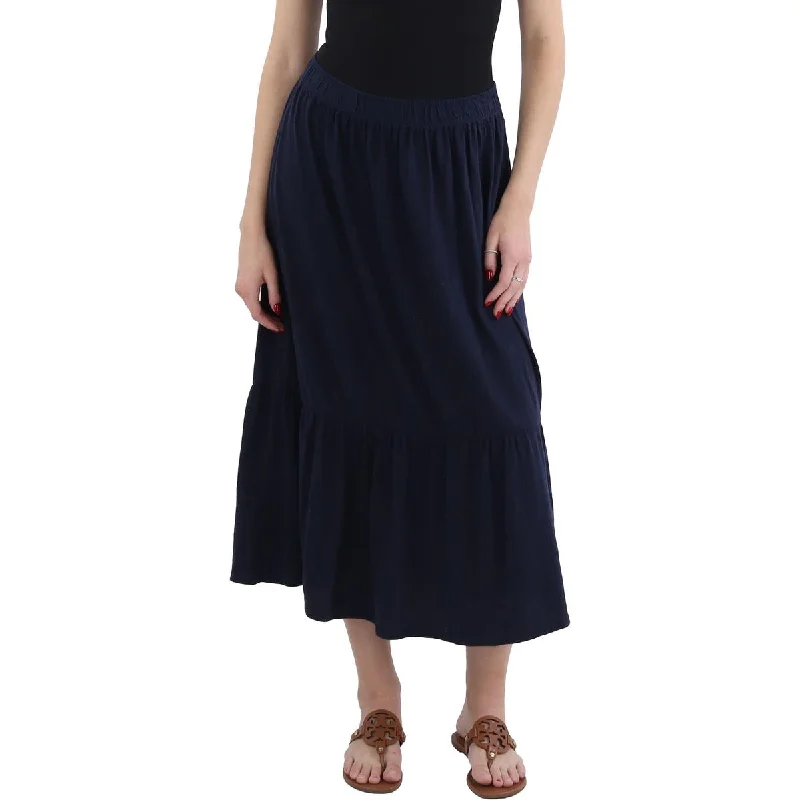 Womens Midi Tiered Midi Skirt button skirt front