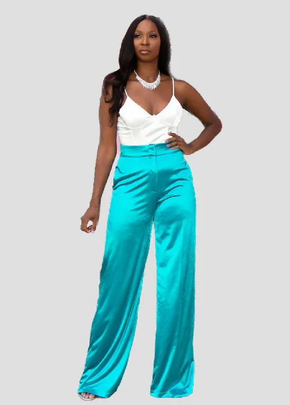 Mila Wide Leg Pants - Aqua Classic Straight-Leg Pants