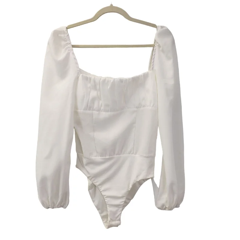 Princess Polly Balloon Sleeve Ruched Bodice Bodysuit Size 6 Trendy Sheer Lace Bodysuit