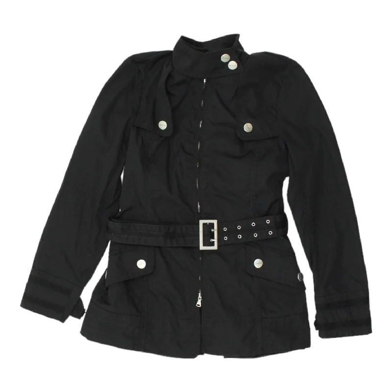 Max & Co Womens Black Nylon Quilt Lined Belted Jacket | Vintage Designer VTG Mesh Jacket Canvas Jacket Denim Jacket