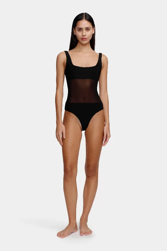 Emilia Bodysuit - Black Comfortable Ribbed Bodysuit