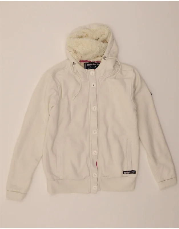 MISTRAL Womens Hooded Tracksuit Top Jacket UK 10 Small White Cotton Print Jacket Jacquard Jacket Embroidered Jacket
